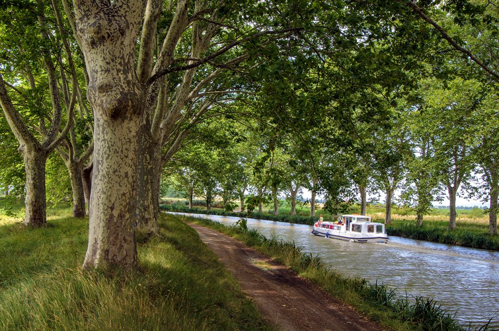 Boat cruising on the Canal Du Midi