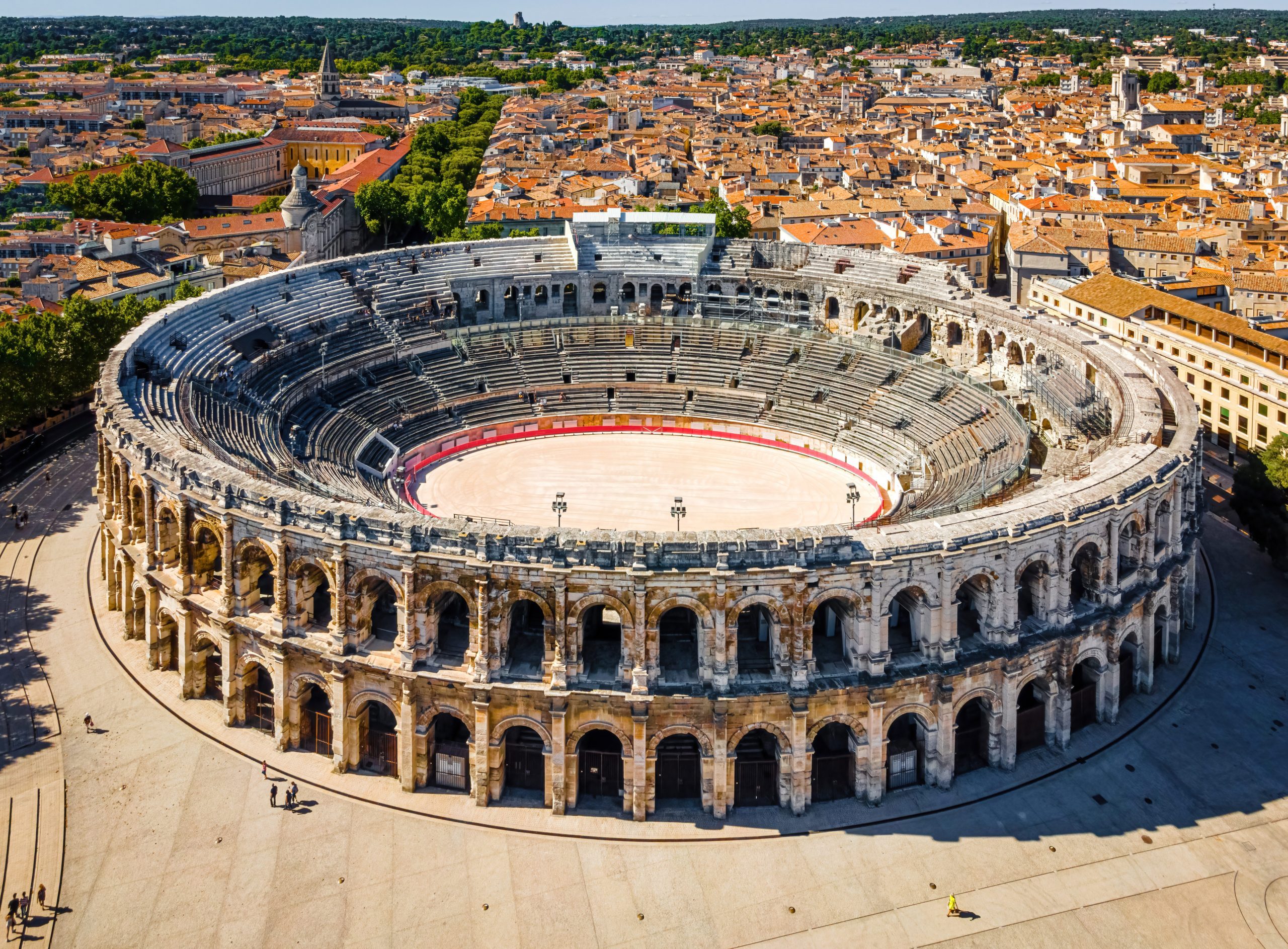 The aerial view of Arena of Nîmes